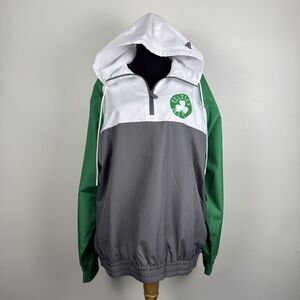 NWT Boston Celtics Ripstop Quarter-Zip Hoodie New Era NBA Windbreaker Gray/White